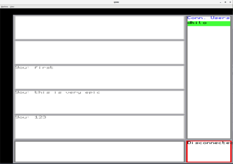AmigOS chatroom interface running on QEMU